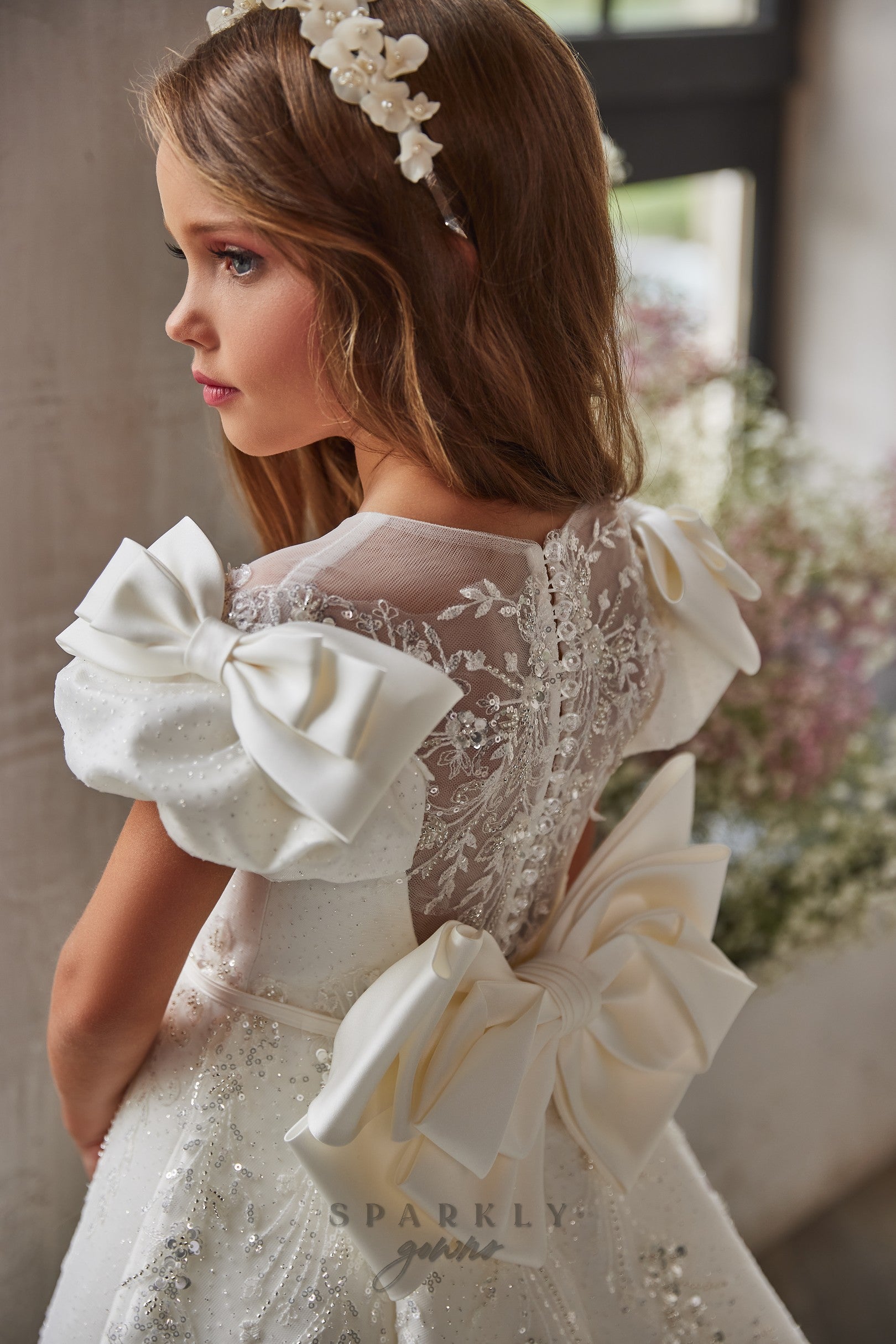 Lush Satin Sweet Sleeves A-line Illusion Back Flower Girl Communion Dr ...