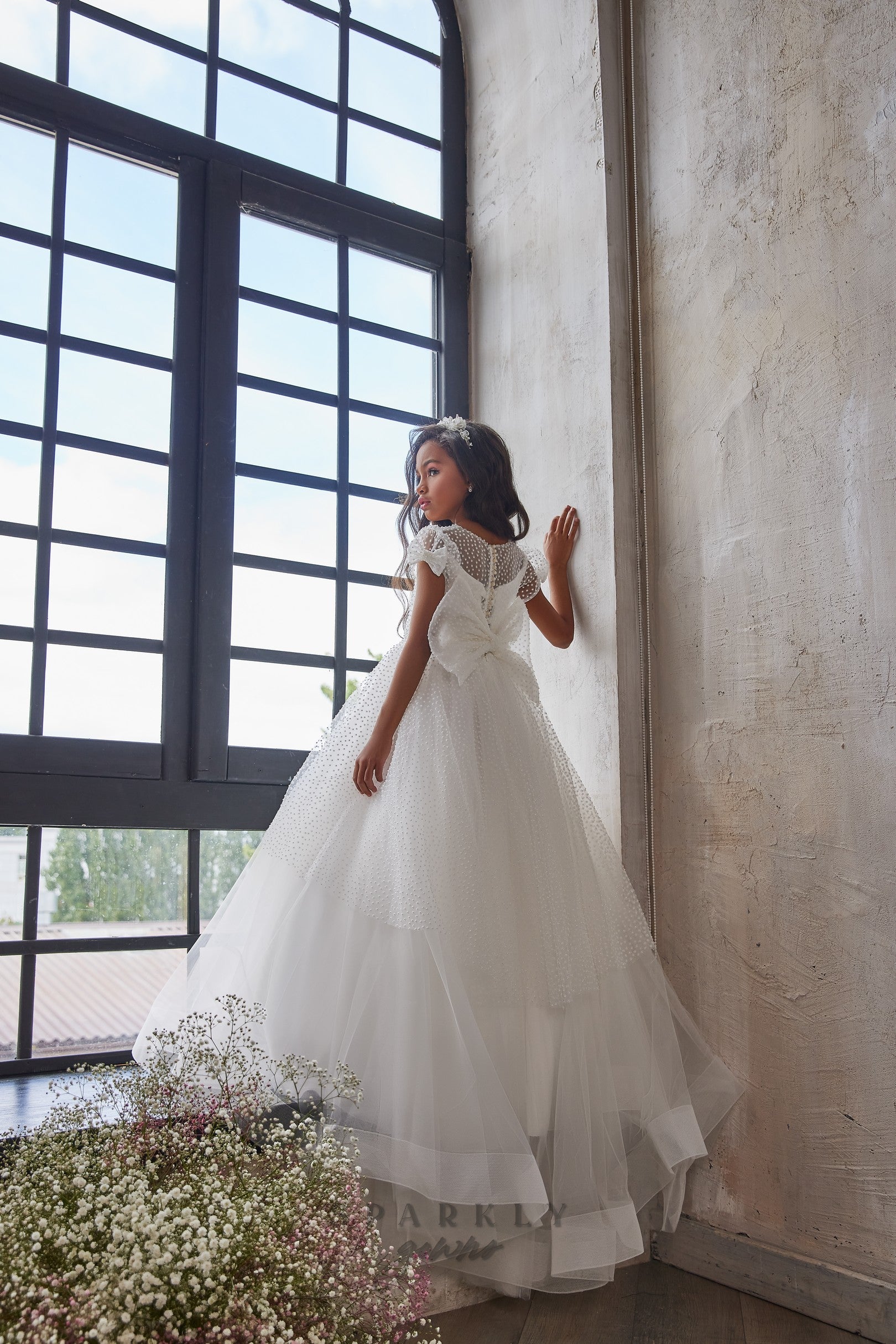 White Tulle Flower Belt Flower Girl Dresses with Bow-Knot, Popular