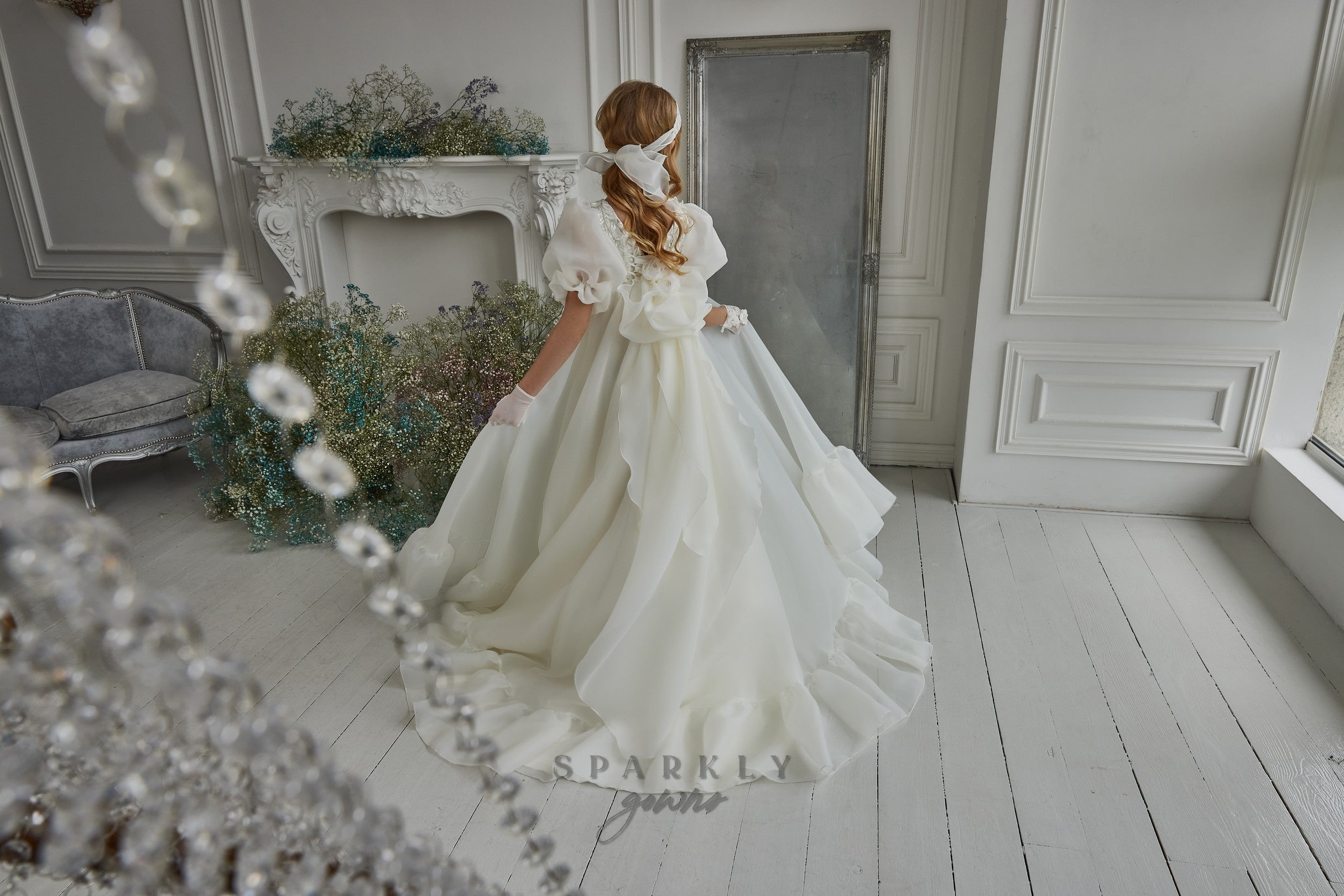 High Waistline Puffed Sleeves A-line Skirt First Communion Dress Celestial 3304 Pre-order 11-12 years / White with other lace High Waistline Puffed Sleeves A-line Skirt First Communion Dress Celestial 3304 Pre-order 11-12 years / White with other lace