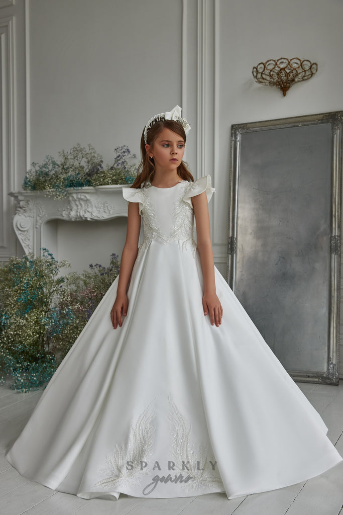 Satin White And Off White First Holy Communion Dresses For Girls at Rs  7600/piece in Hyderabad
