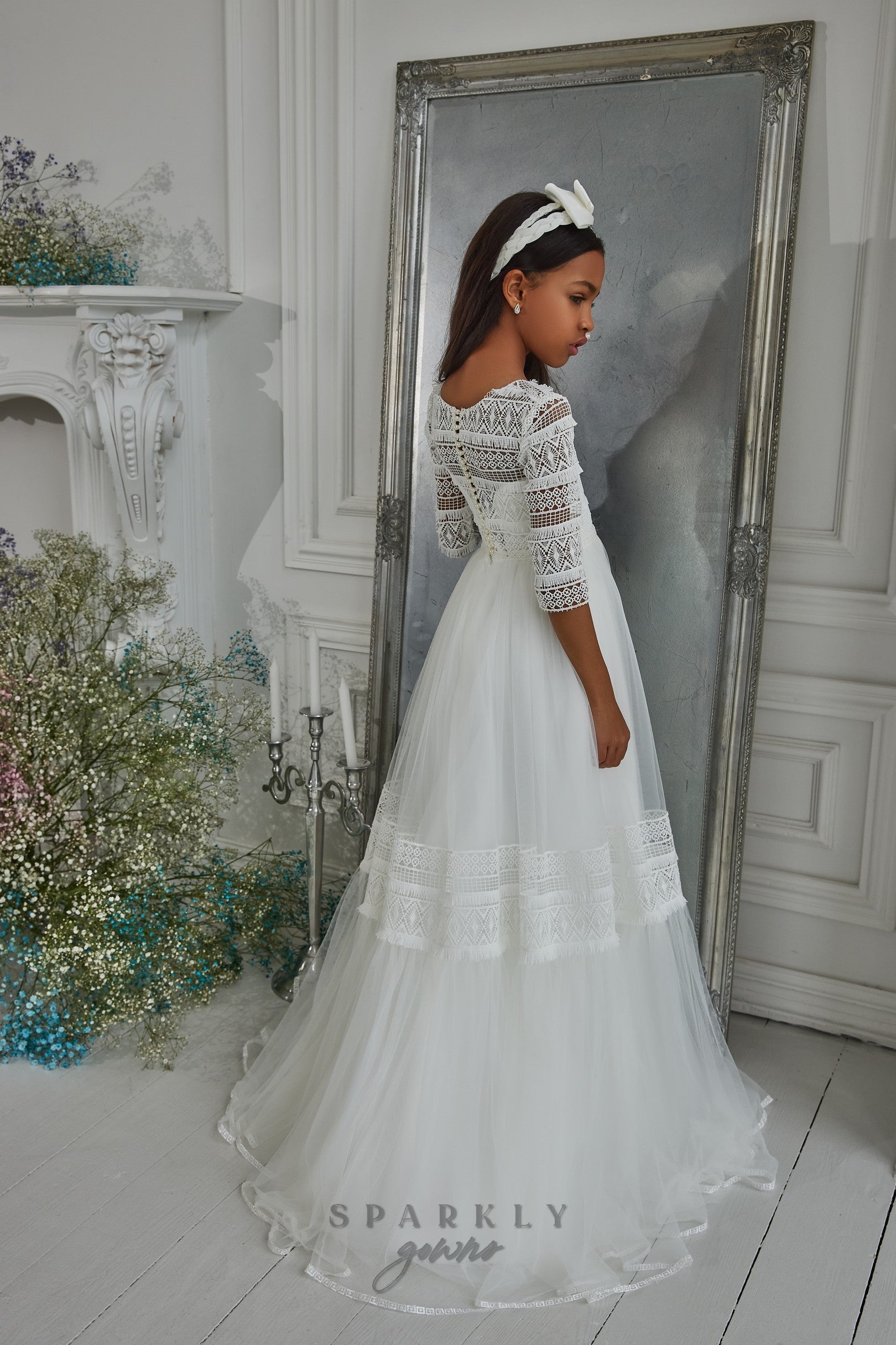 Alondra Luxury Flower Girl Communion Dress - Miele Moda Luxury Fashion |  Princess ball gowns, Girls communion dresses, First communion dresses