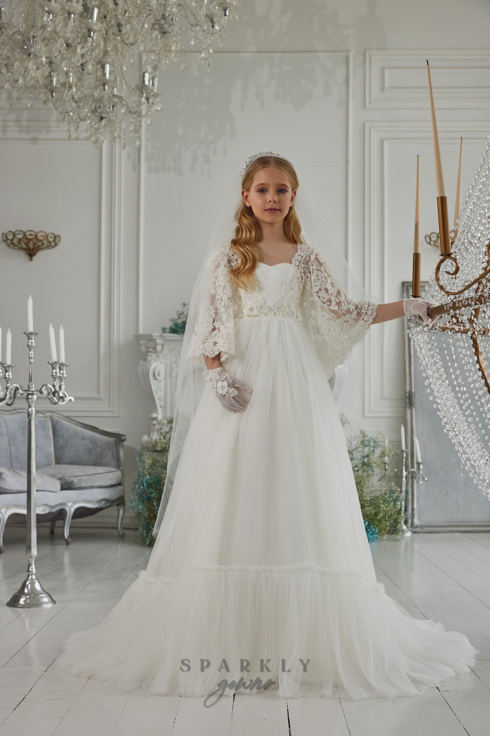 Boho Style Butterflies Sleeves First Communion Dress Celestial 3314 Pre-order 7-8 years / White with another lace Boho Style Butterflies Sleeves First Communion Dress Celestial 3314 Pre-order 7-8 years / White with another lace