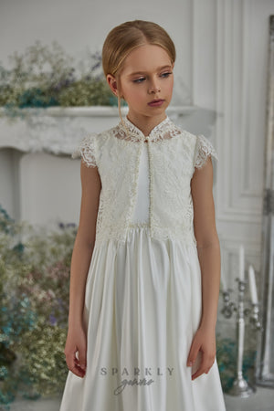 Lace Jacket Sleeveless Satin  First Communion Dress Celestial 3318