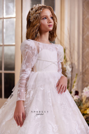 Long Sleeves Flower Girl First Communion Dress Celestial 3412