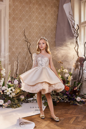 One Shoulder Flower Girl First Communion Short Dress Celestial 3419