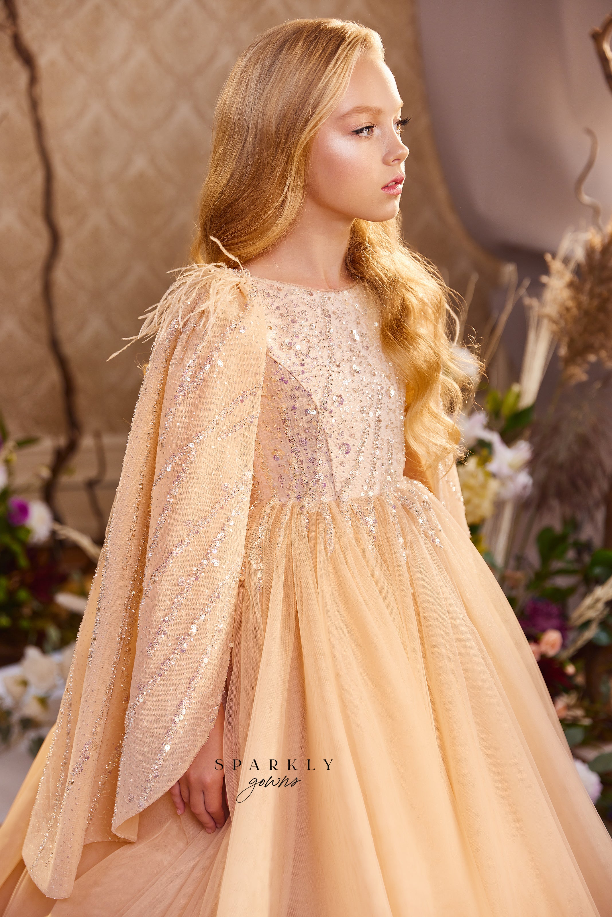 Beaded Embellishment Girl First Communion Gown Celestial 3422 9-10 years / Gold Beaded Embellishment Girl First Communion Gown Celestial 3422 9-10 years / Gold