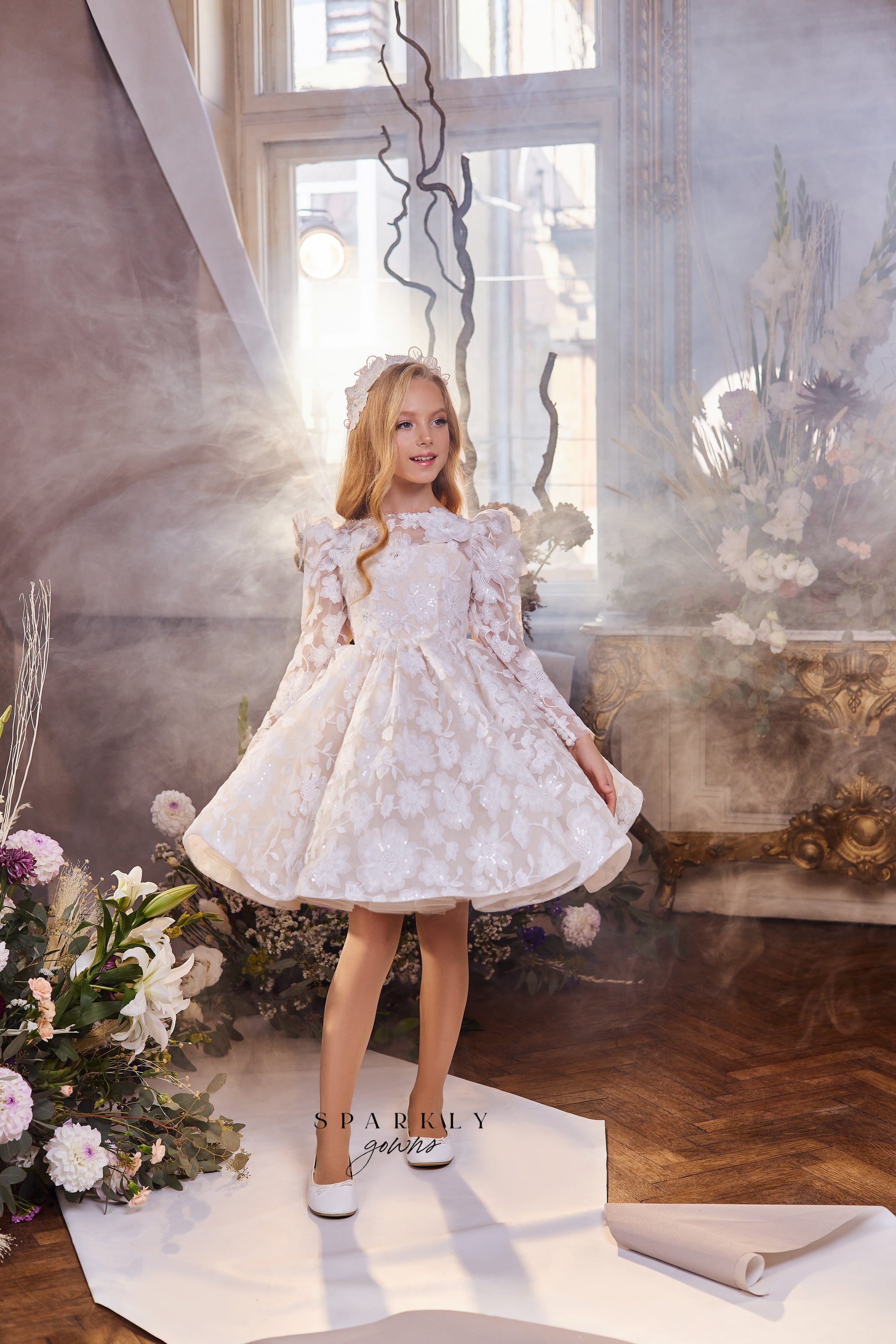 Long Sleeves Flower Girl First Communion Short Dress Celestial 3427 Sparkly Gowns Long Sleeves Flower Girl First Communion Short Dress Celestial 3427 Sparkly Gowns