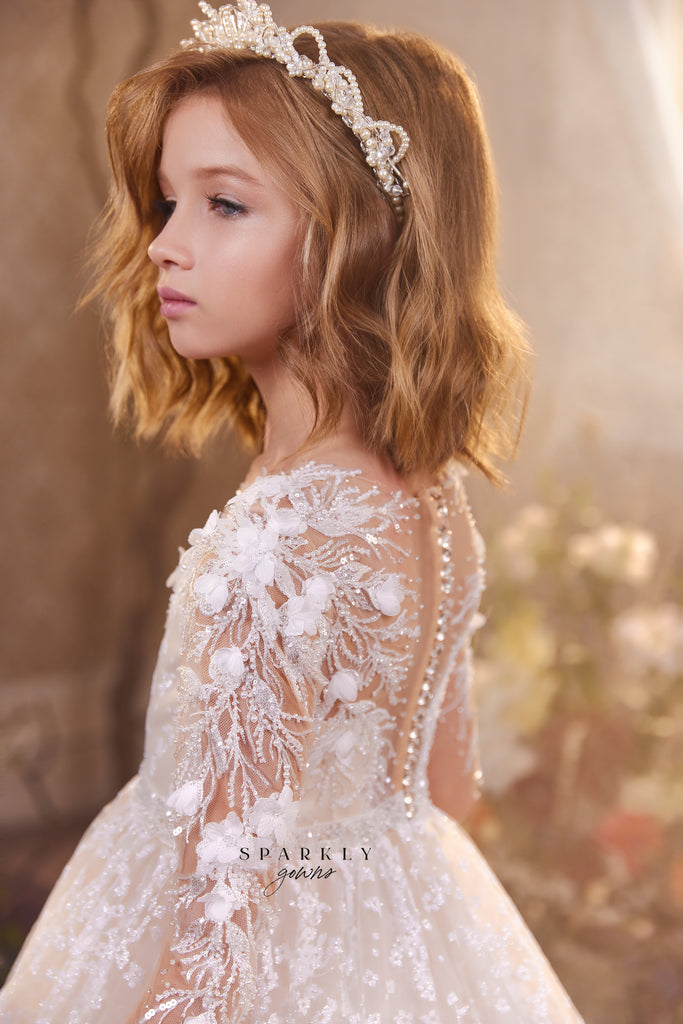 Fashion Sleeves Asymmetrical First Communion Girl Dress Celestial 3107 main image 0