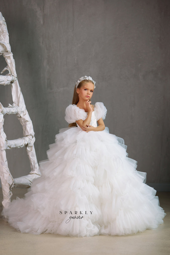 Puff Sleeves Flower Girl First Communion Dress Celestial 3501