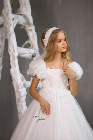 In stock Size 11 Puffy Sleeves Flower Girl First Communion Dress Celestial 3505