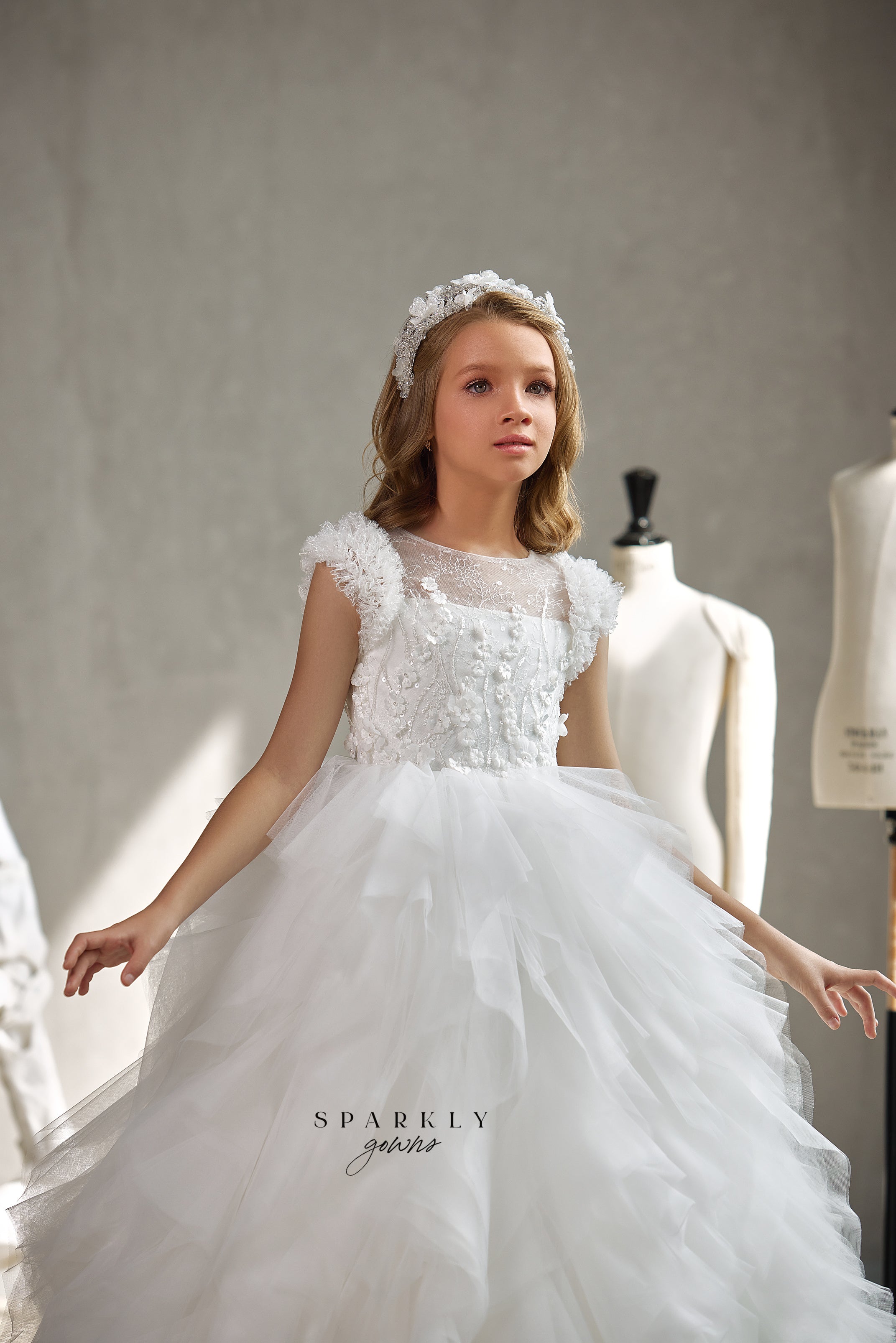 Satin Holy Communion Dress Short Sleeves Flower Girl First Communion Dress Celestial 3512 11-12 Years Satin Holy Communion Dress Short Sleeves Flower Girl First Communion Dress Celestial 3512 11-12 Years