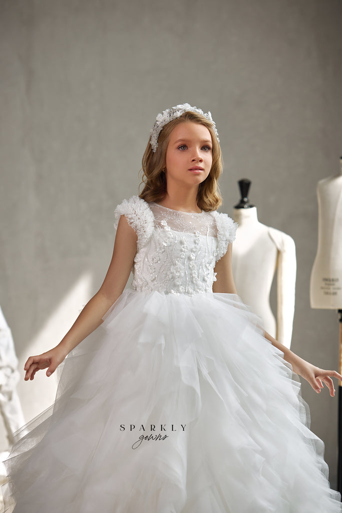 organza communion dress Taffeta Communion Dress w/ Organza Bow & Hand Beading Detail
