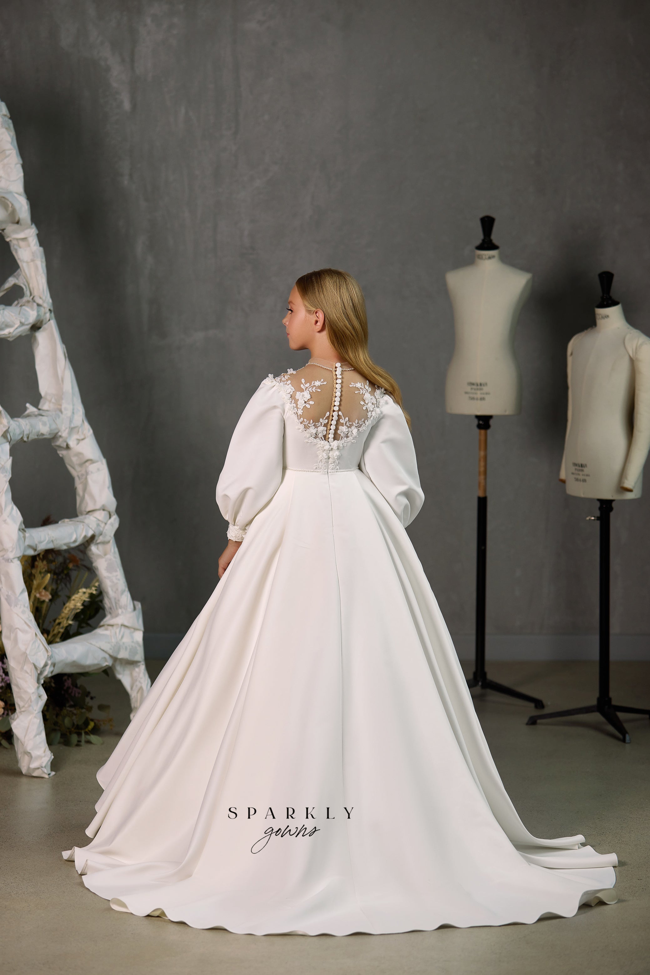 Long Puff Sleeves Girl First Communion Dress Celestial 3513 Pre-order Custom Size>11 +$50 / Ivory Long Puff Sleeves Girl First Communion Dress Celestial 3513 Pre-order Custom Size>11 +$50 / Ivory