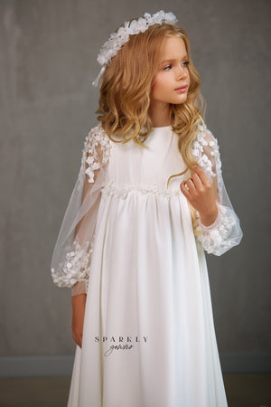 Long Sleeves Flower Girl First Communion Dress Celestial 3517