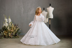 Illusion V-Back Girl First Communion Dress Celestial 3519