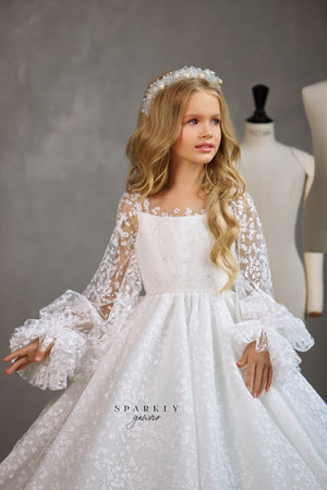 Illusion V-Back Girl First Communion Dress Celestial 3519