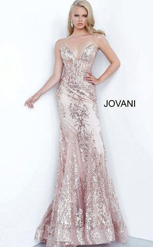 Jovani 3675 Floral Embroidered V-Neckline Prom Dress