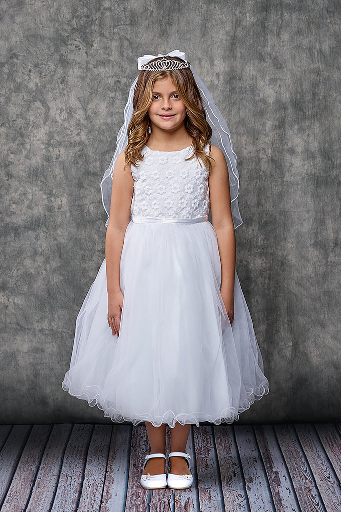 Flower Embroidered First Communion Tulle Dress Style 368