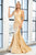 Fitted Satin Sleeveless  Open Back  Navy Blue Evening Gown AC370N