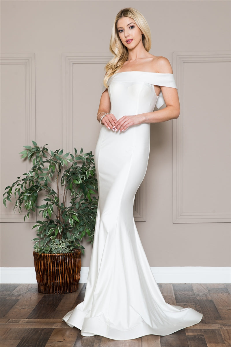 Amelia Couture 373B Off Shoulder Bodycon Bridal White Formal Dress - White / 10 Amelia Couture 373B Off Shoulder Bodycon Bridal White Formal Dress - White / 10