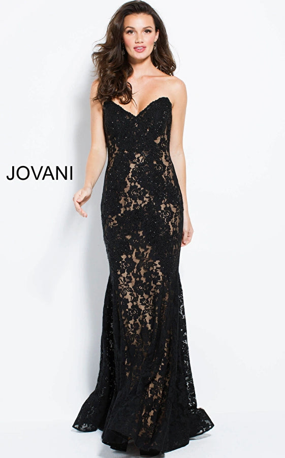 Jovani 37334 Fitted Strapless Lace Formal Dress Prom Evening Dress –  Sparkly Gowns