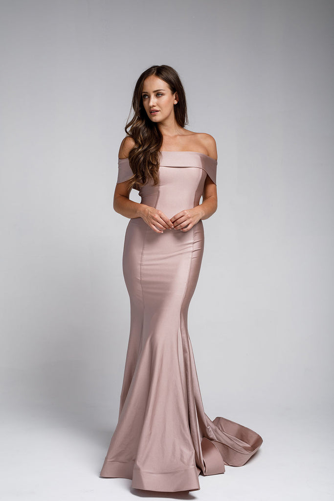 mauve formal dress Off-the-Shoulders Satin Fitted Mauve Evening Dress AC373 – Sparkly Gowns