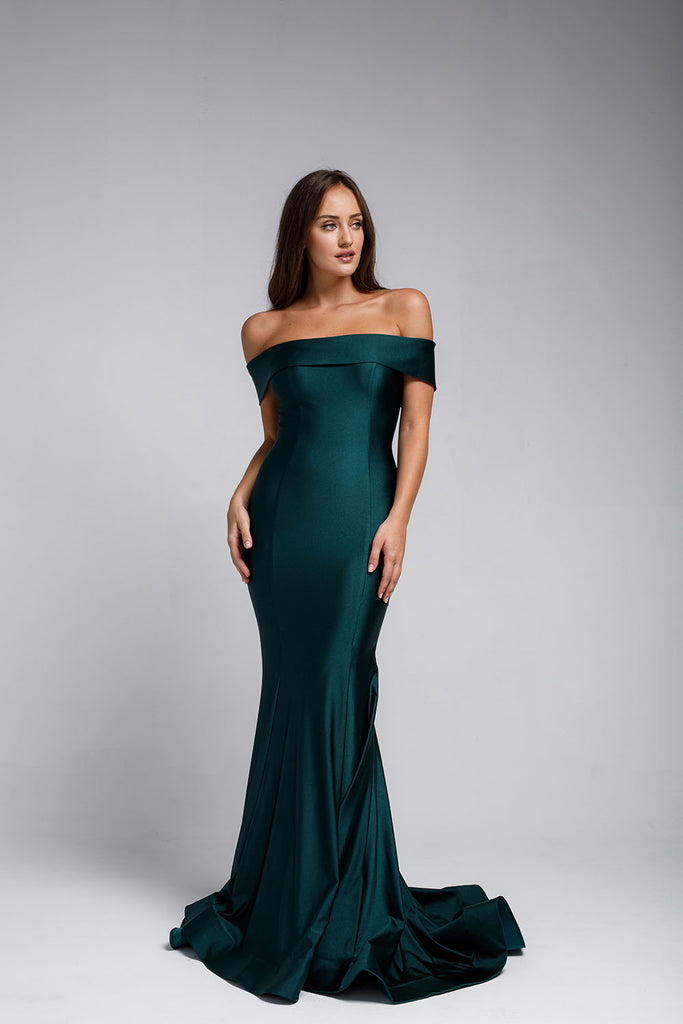 Off-The-Shoulders Satin Fitted Emerald Evening Dress Ac373 2 / Emerald (SeaGreen) Off-The-Shoulders Satin Fitted Emerald Evening Dress Ac373 2 / Emerald (SeaGreen)