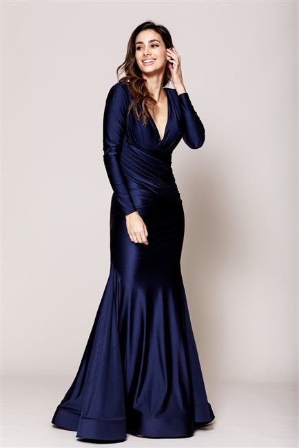 Sleek Long Formal Dress with Long Sleeves - PromGirl Burgundy / 12 Sleek Long Formal Dress with Long Sleeves - PromGirl Burgundy / 12