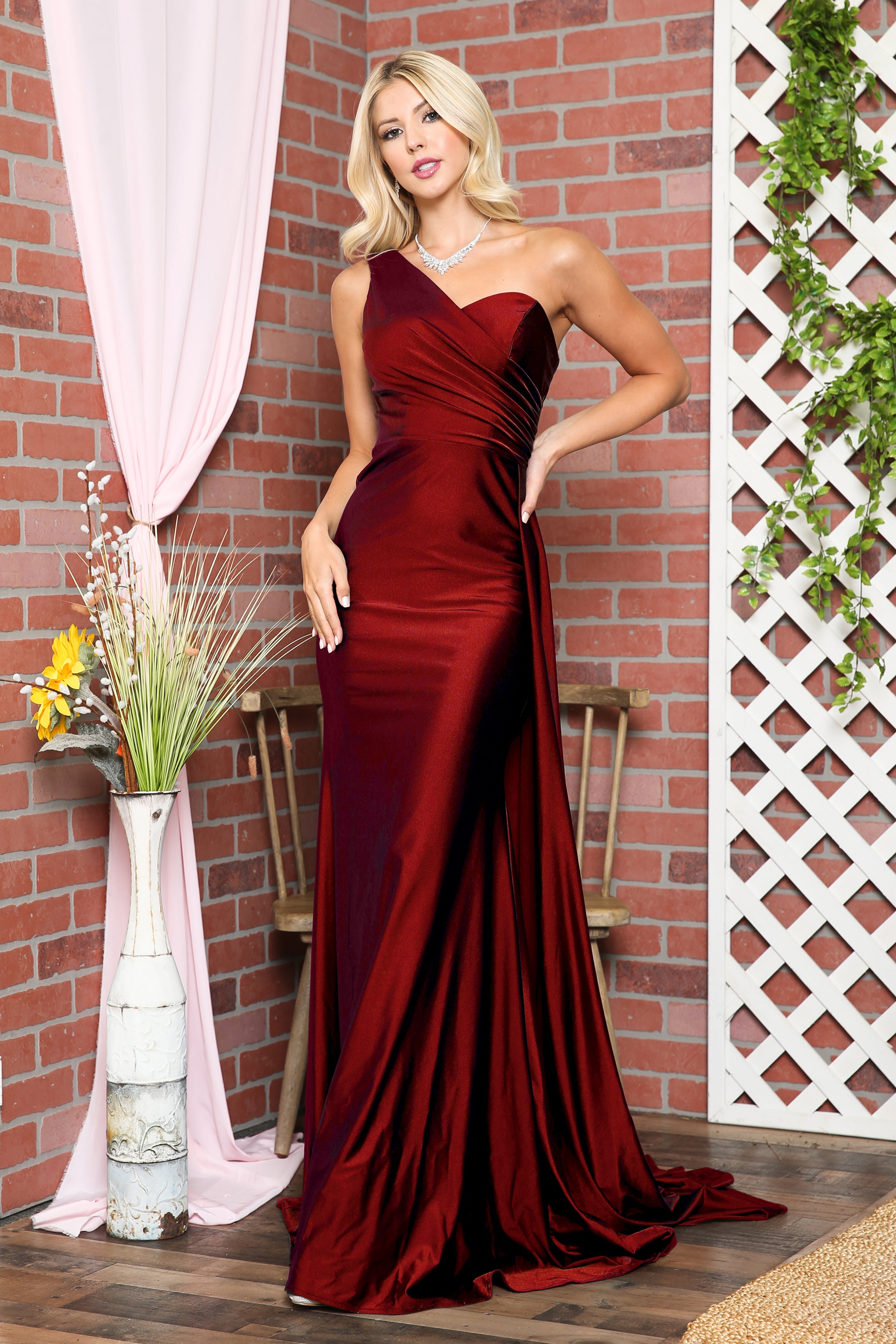One-Shoulder Satin Fitted Green Burnt Orange Evening Dress AC387M Sparkly Gowns One-Shoulder Satin Fitted Green Burnt Orange Evening Dress AC387M Sparkly Gowns