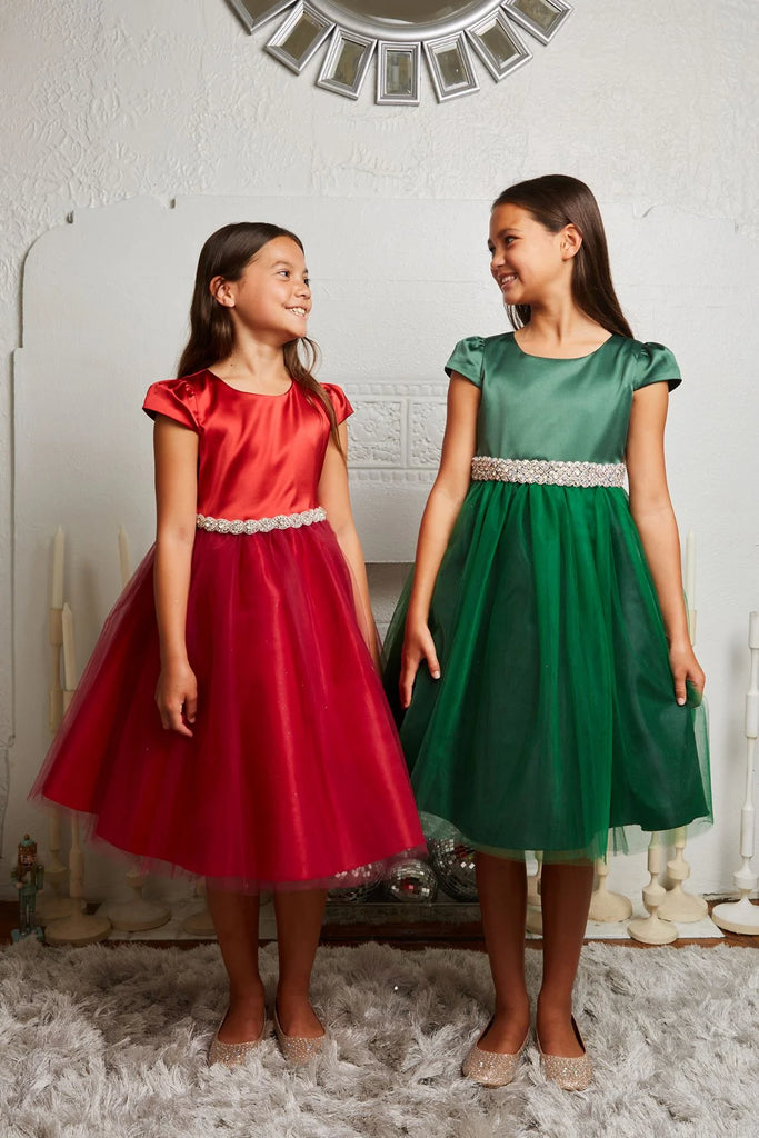 Elegant Satin and Tulle Holiday Dress for Little Girls 452