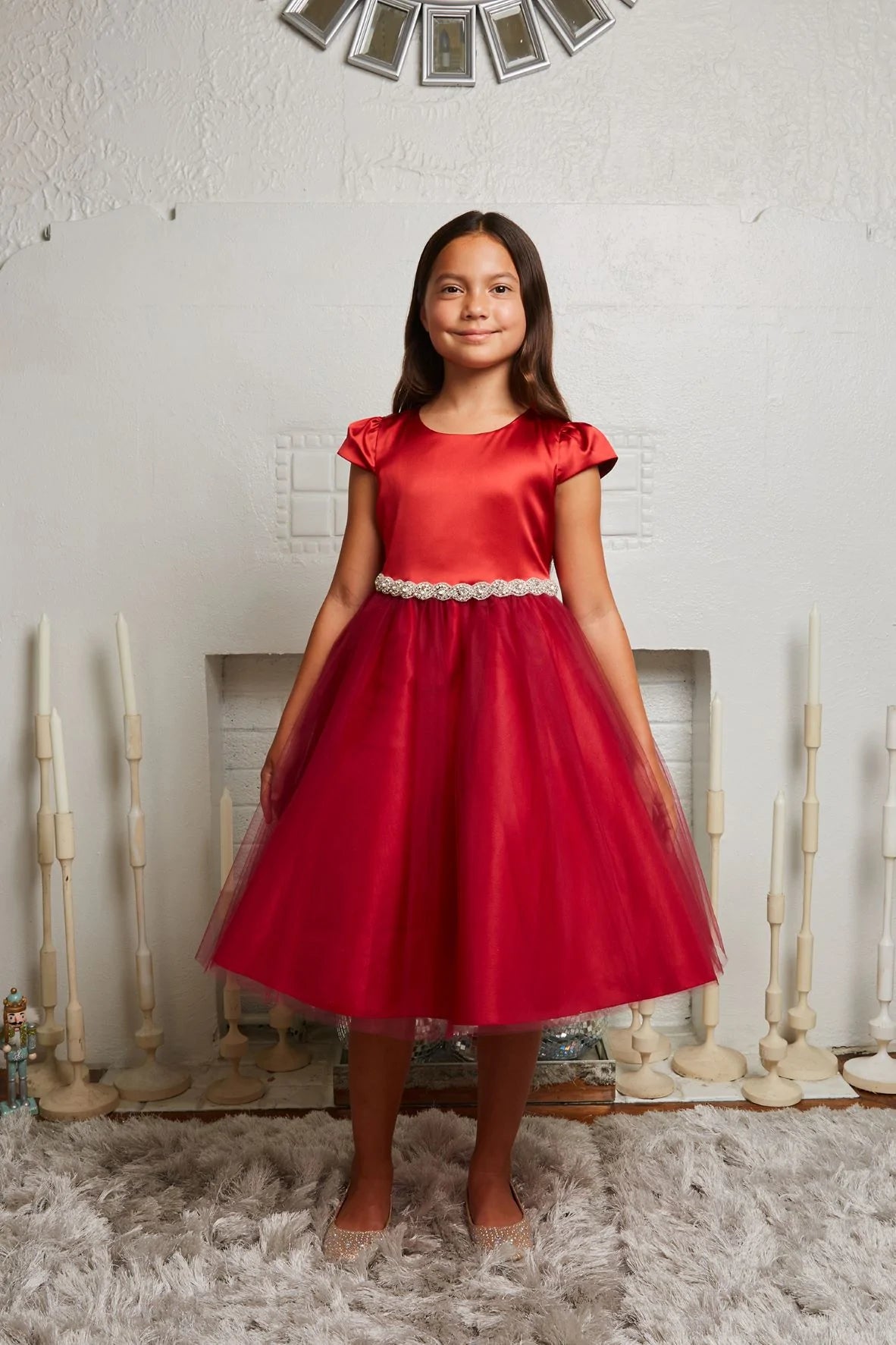 Elegant Satin and Tulle Holiday Dress for Little Girls 452 10 / Green Elegant Satin and Tulle Holiday Dress for Little Girls 452 10 / Green