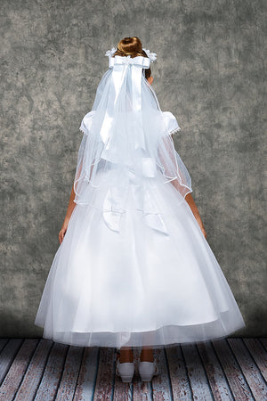 Chandelier Trim Cap Sleeves Satin First Communion Dress 460