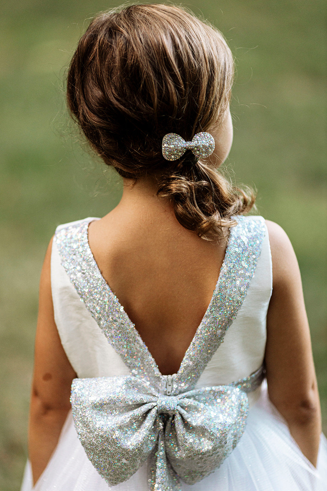 Off-White Silver Sequin V Back Dress Flower Girl Dress 498 8 / Off-White Off-White Silver Sequin V Back Dress Flower Girl Dress 498 8 / Off-White