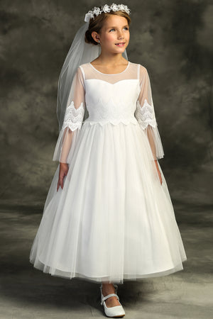 Embroidery Mesh Ruffle Sleeve Communion Gown 508