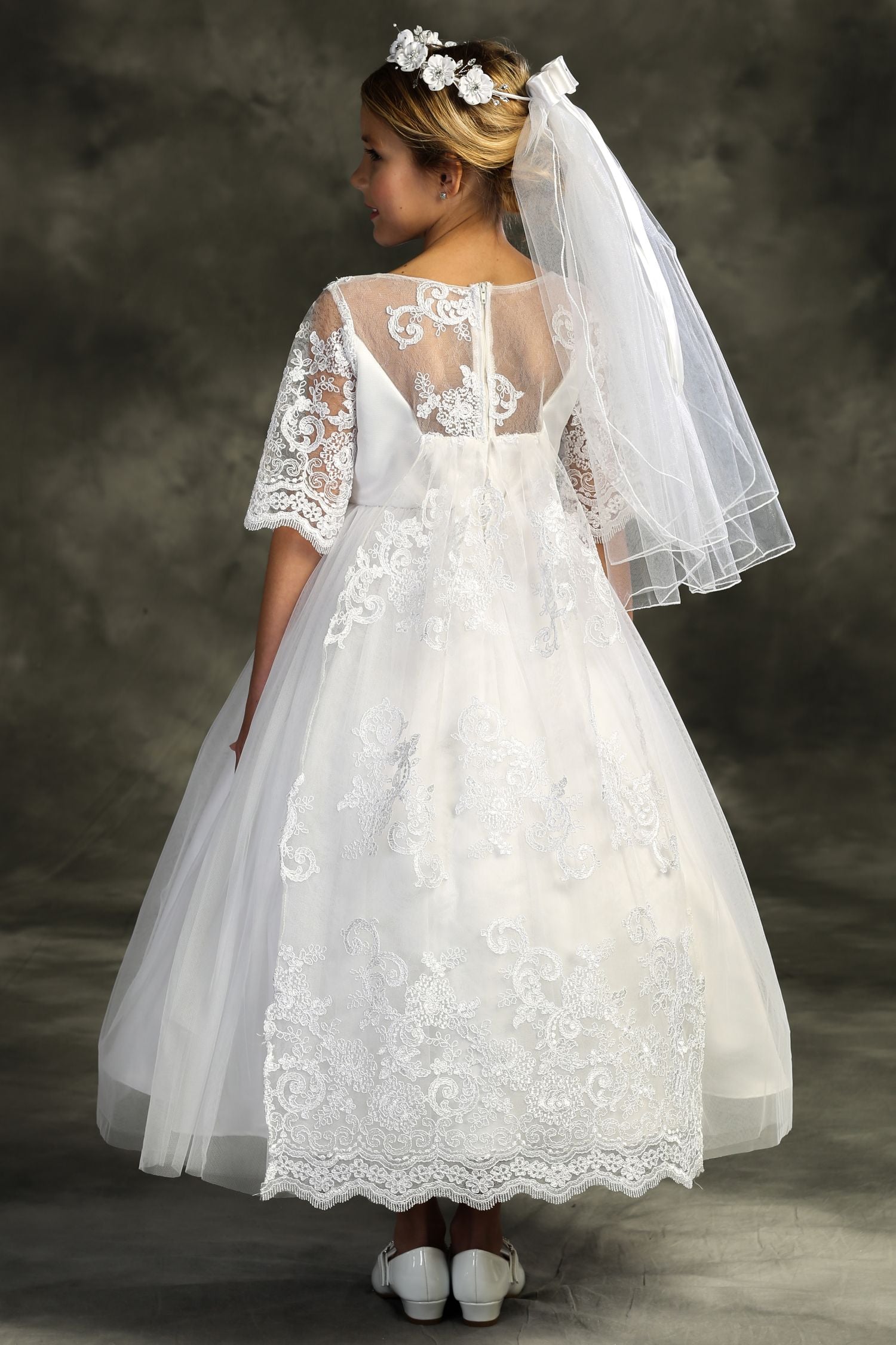 Half Sleeve Cording Lace Waterfall First Communion Dress 510 Sparkly Gowns Half Sleeve Cording Lace Waterfall First Communion Dress 510 Sparkly Gowns