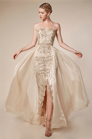 Andrea and Leo  5265A Lace Embellished Gold Gown