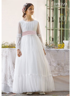Long Sleeves Blush Sash Spanish Communion Gown Amaya  557007