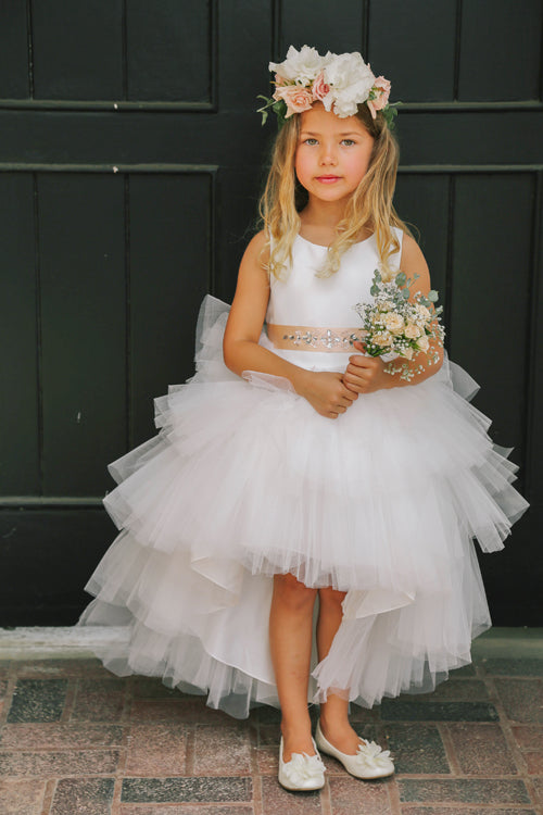 Ivory Ruffled Tulle High-Low Flower Girl Dress 5658 Ivory Ruffled Tulle High-Low Flower Girl Dress 5658
