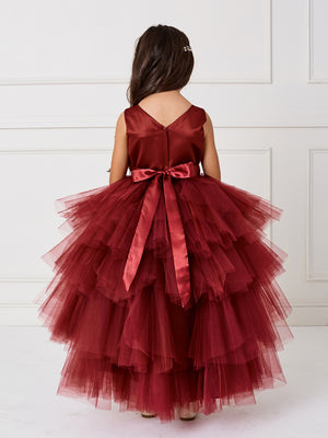 Eggplant Ruffled Tulle High-Low Flower Girl  Dress 5658