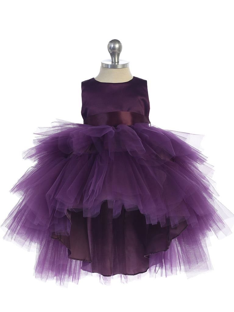 Infant Eggplant Ruffled Tulle High-Low Flower Girl  Dress 5658E