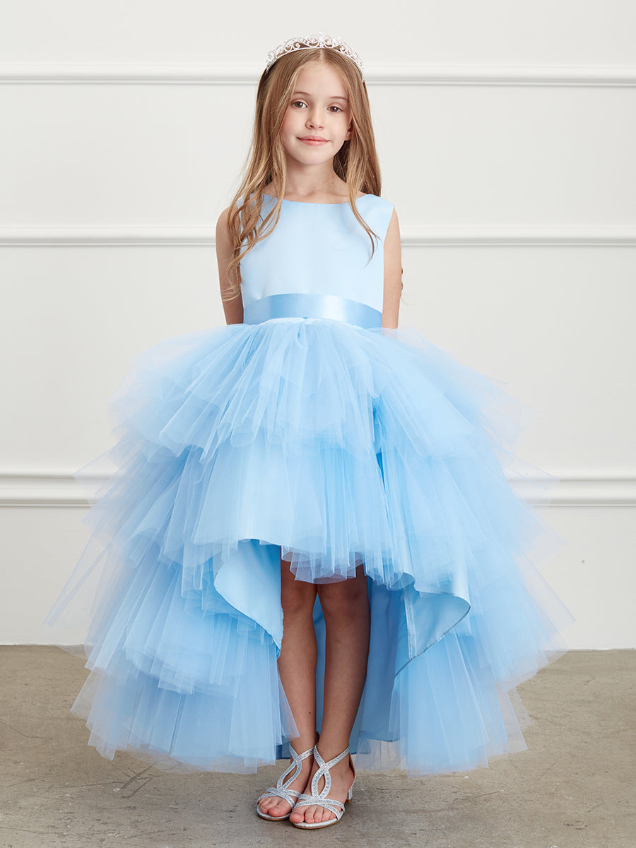 Tip Top Sky Blue Ruffled Tulle High-Low Flower Girl Dress 5658SB 6 Months / Skyblue