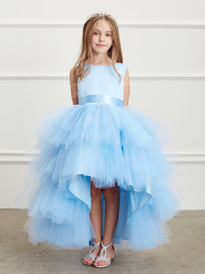 Sky Blue Ruffled Tulle High-Low Flower Girl  Dress 5658SB