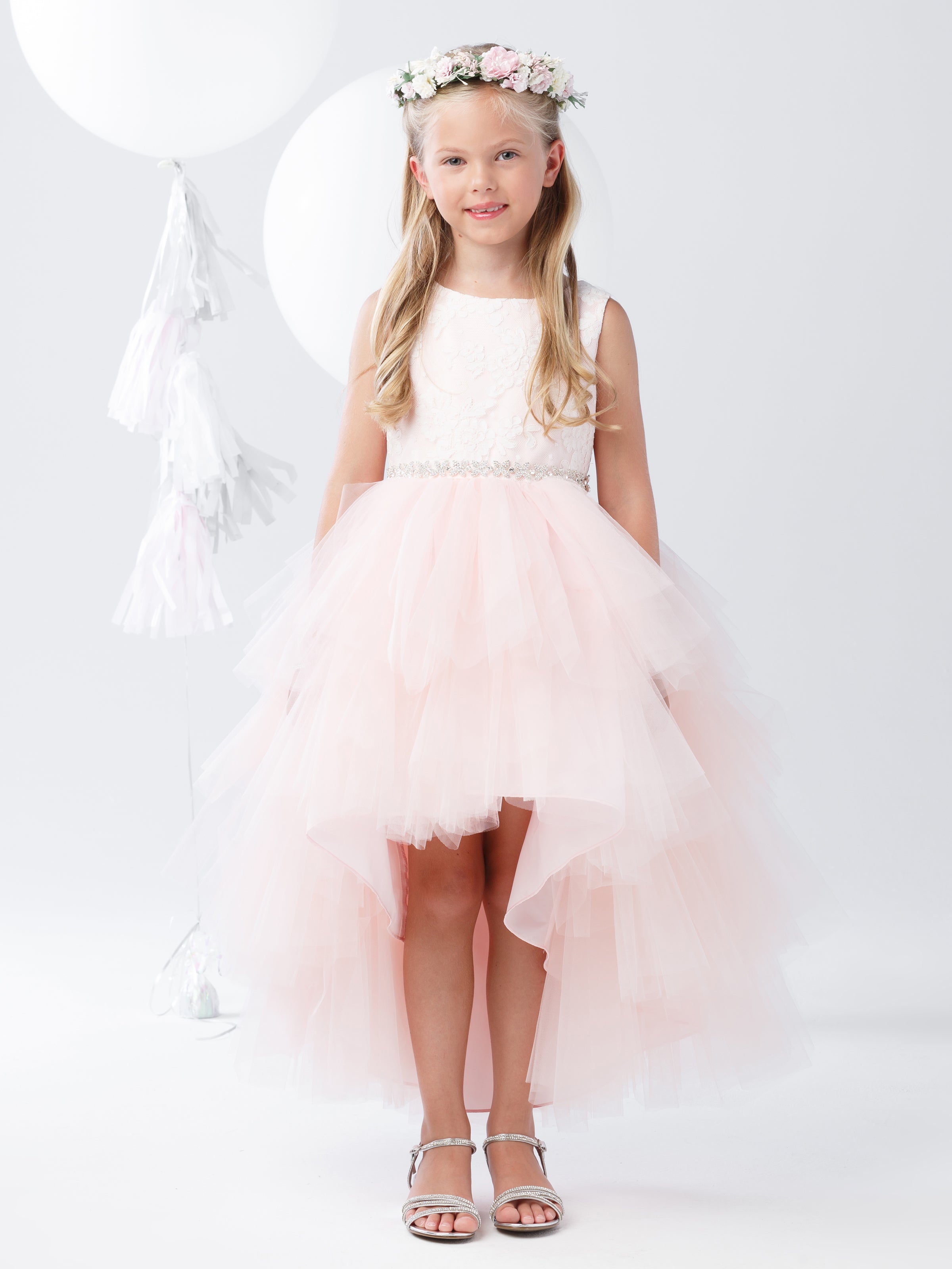 High Low with Lace Bodice and removable Beaded Sash Flower Girl Dress 2 / Ivory High Low with Lace Bodice and removable Beaded Sash Flower Girl Dress 2 / Ivory