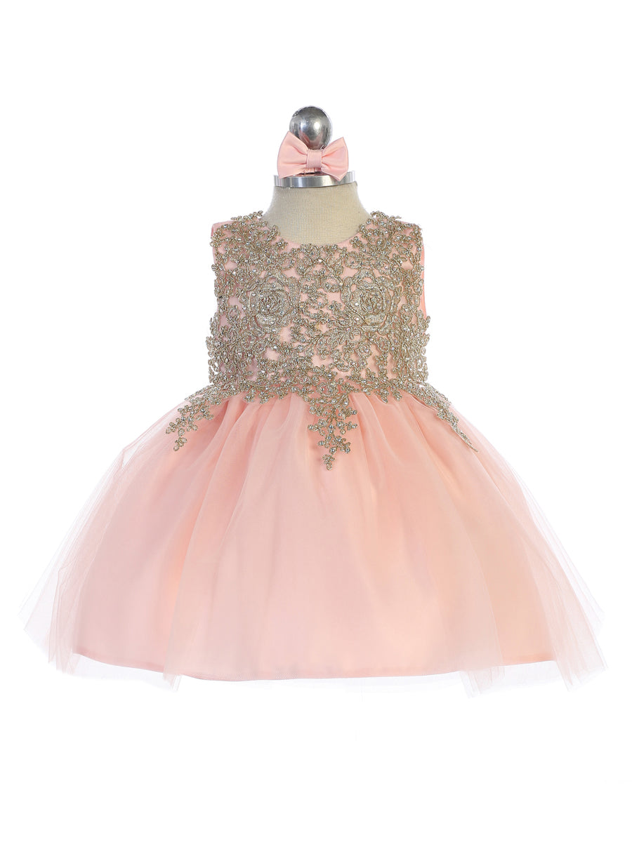 Baby Short Flower Girl Dress Gold Lace Appliques 5771B 12M / Champagne (Wheat) Baby Short Flower Girl Dress Gold Lace Appliques 5771B 12M / Champagne (Wheat)
