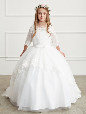 Modest Off-the-Shoulder 3/4 Sleeves Lace First Communion Flower Girl Gown 5773