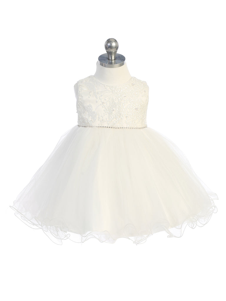 Lace Bodice with Rhinestone Strip Waist Ivory Flower Girl Dress Infant  5786SIV