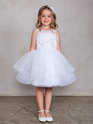 Sleeveless  Illusion Neckline Short Champagne Flower Girl Dress Tip Top 5800