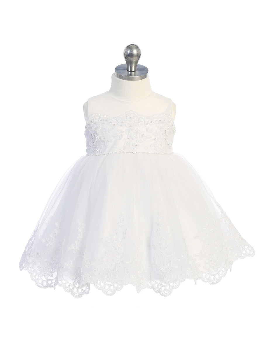 Illusion neckline Tulle Skirt Flower Girl Dress Infant 5801S 6 Months / White Illusion neckline Tulle Skirt Flower Girl Dress Infant 5801S 6 Months / White