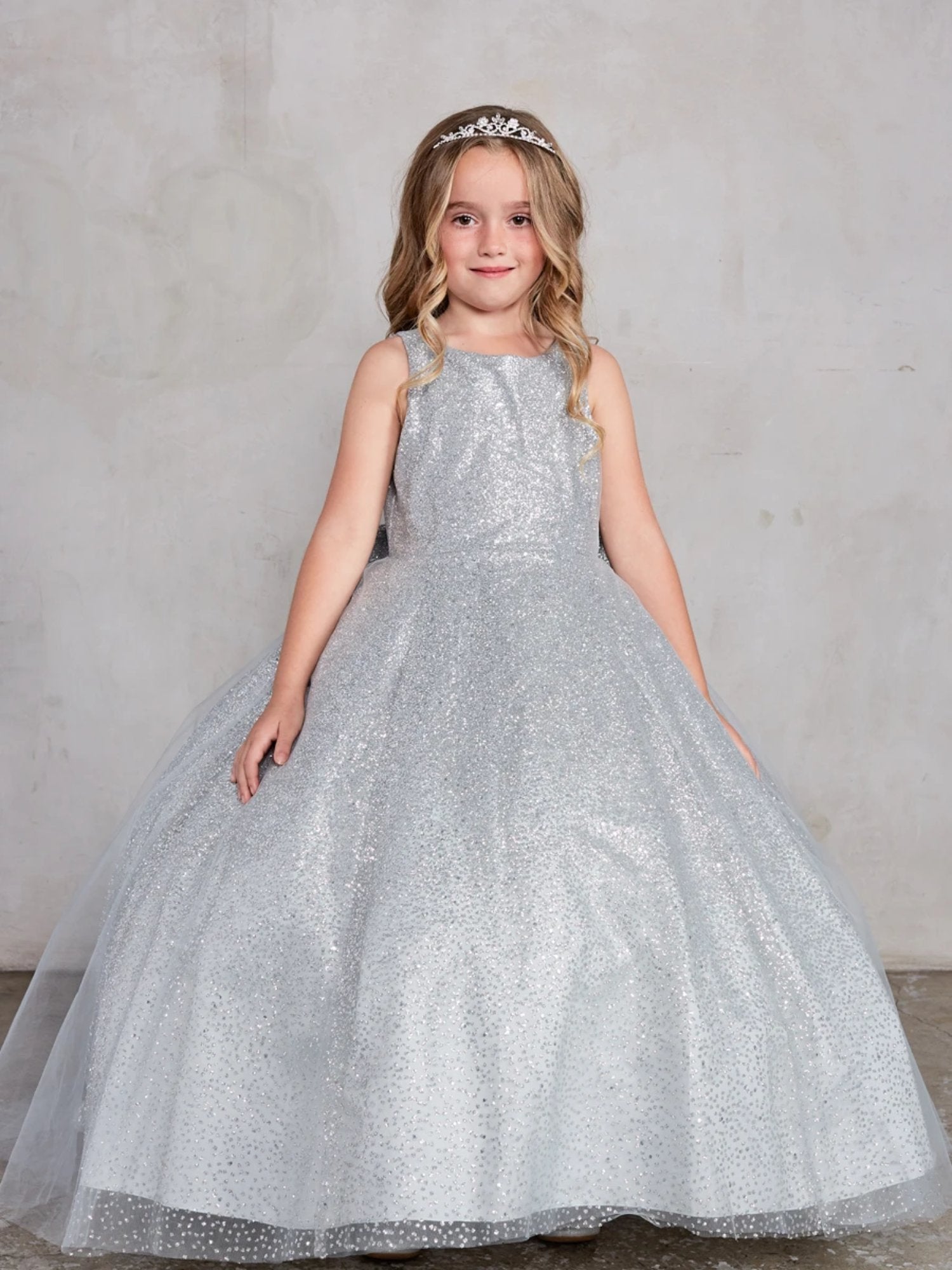 Glitter Ball Gown with Tail Silver Tip Top Kids 5804 2 / Silver Glitter Ball Gown with Tail Silver Tip Top Kids 5804 2 / Silver
