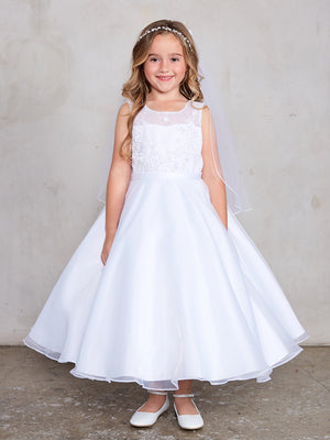 Organza Skirt Illusion Neckline First Communion Flower Girl Dress  5813